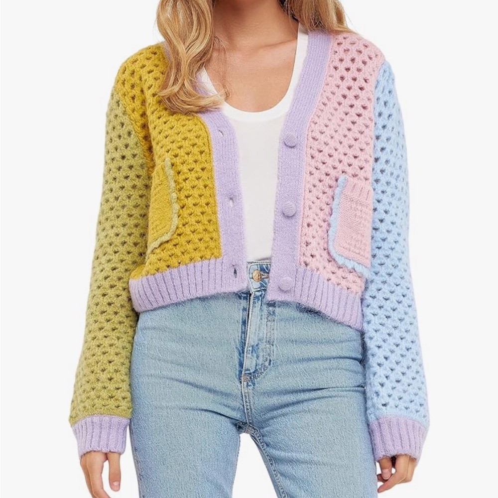 Colorblock Women's Cardigan Sweater English Factory. I’ve worn 3 times.